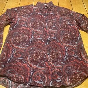 Stetson Purple Paisley Floral Print Western Cowboy Pearl Snap Shirt Medium